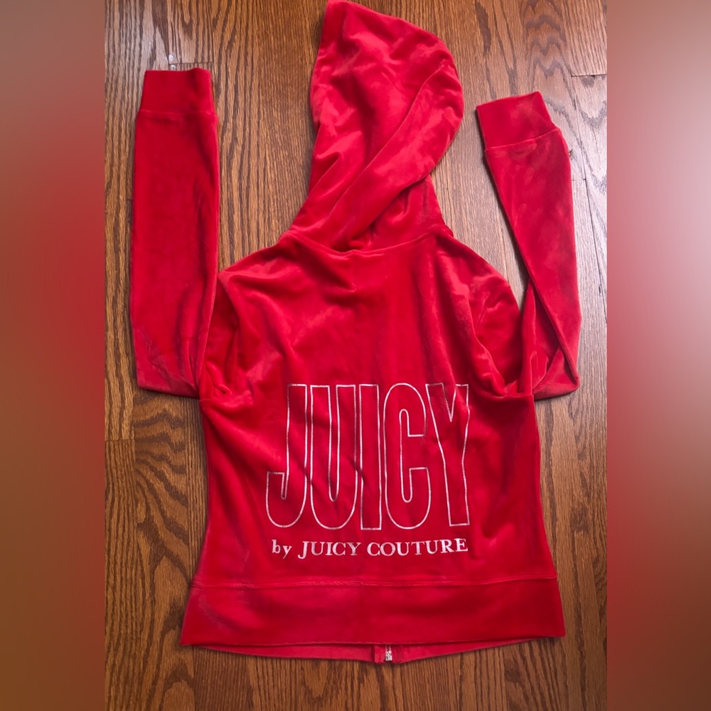 Juicy by Juicy Couture Red Velour Hoodie and Pants Set with Rhinestones and NWOT